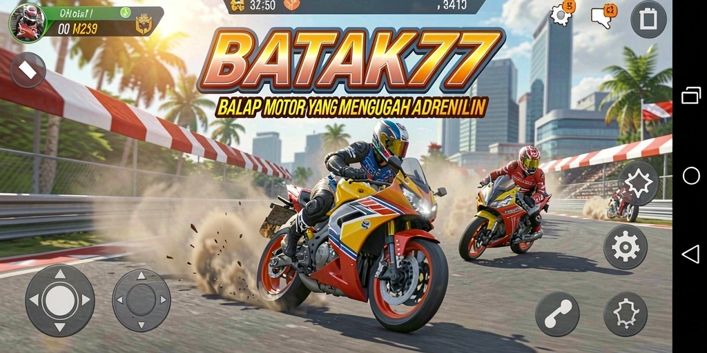 Tangkapan layar gameplay menampilkan aksi balap motor yang cepat dan mendebarkan.