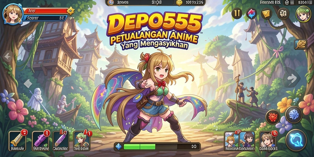 Screenshot permainan DEPO555 yang menampilkan grafis anime yang menawan.