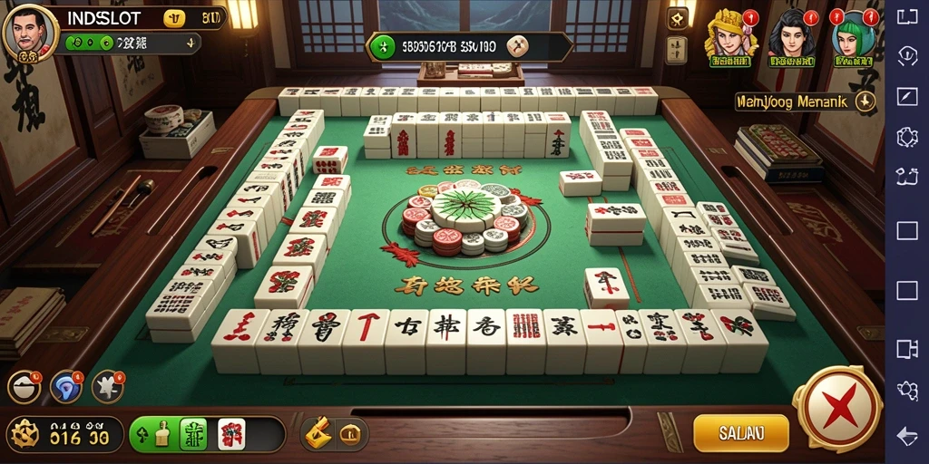 Tampilan gameplay menarik INDSLOT dengan berbagai ubin Mahjong.