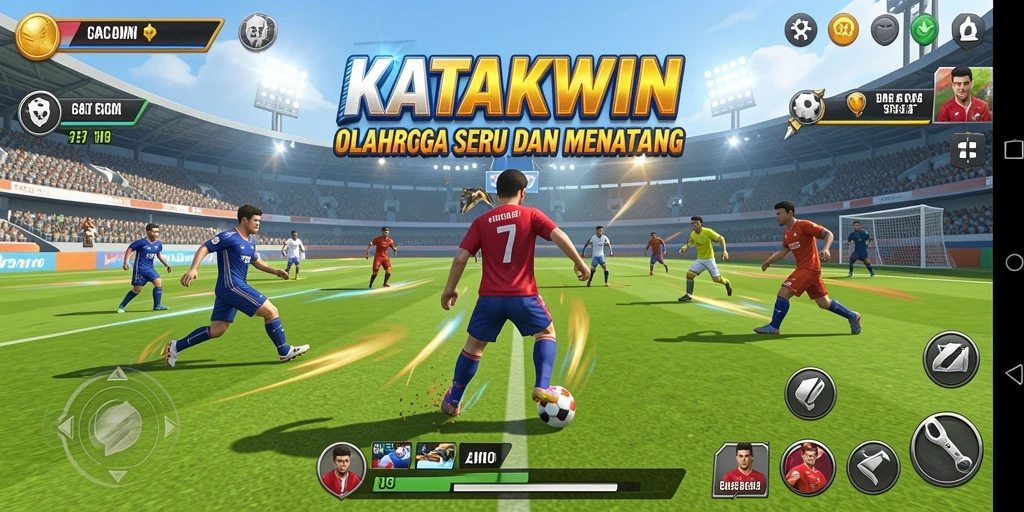 Screenshot utama KATAKWIN menampilkan aksi intens dalam olahraga.
