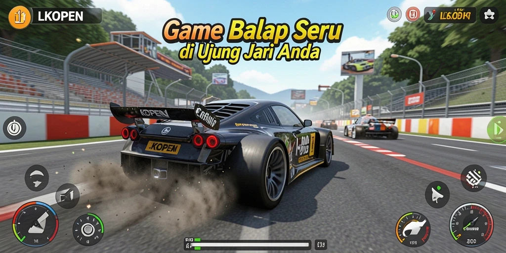 Tangkapan layar gameplay seru dari LKOPEN dengan aksi balap yang mendebarkan.