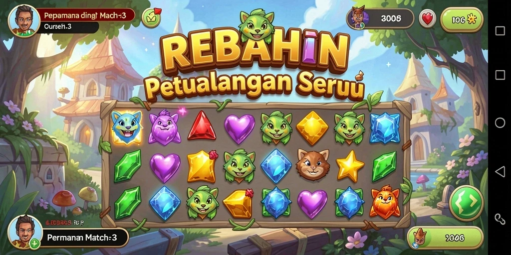 Tampilan gameplay seru dalam REBAHIN dengan elemen Match-3.