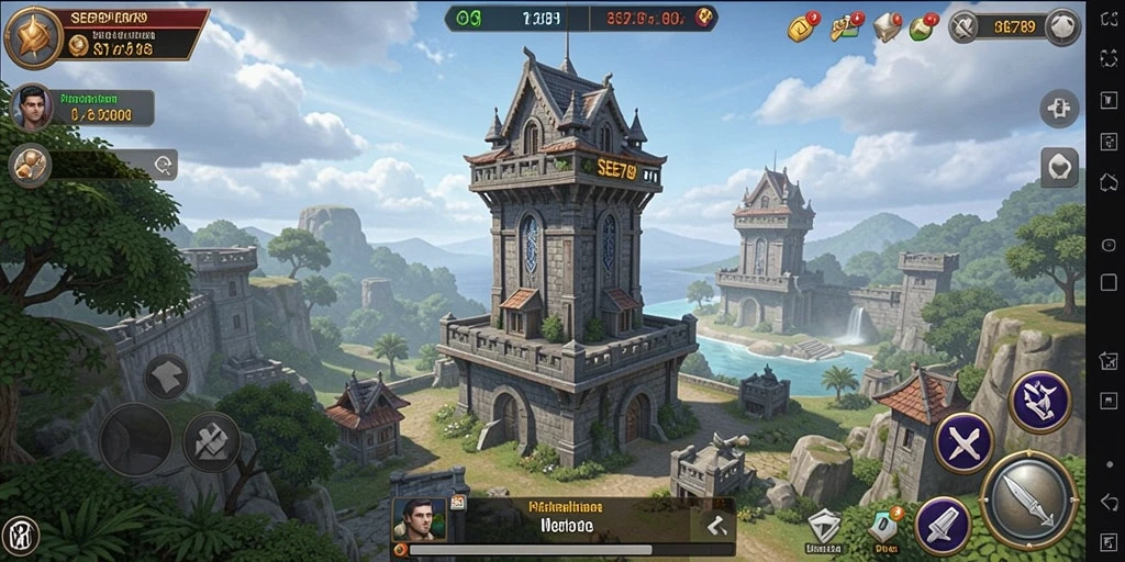 Tampilan gameplay menarik dari SEE789 dengan menara yang berfungsi.