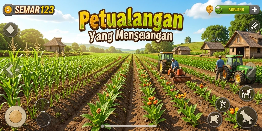 Tampilan gameplay seru dalam SEMAR123 saat bertani tanaman.