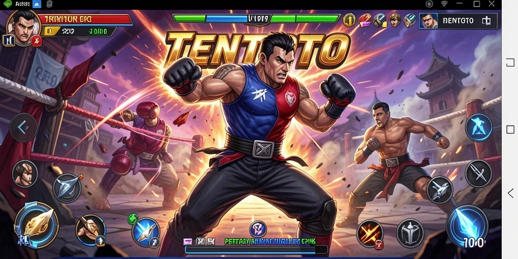 Screenshot TENTOTO menampilkan aksi pertarungan yang intens dan dinamis.
