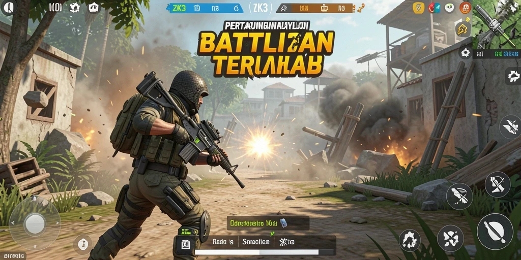 Gameplay ZK3 yang mendebarkan dan penuh aksi Battle Royale.