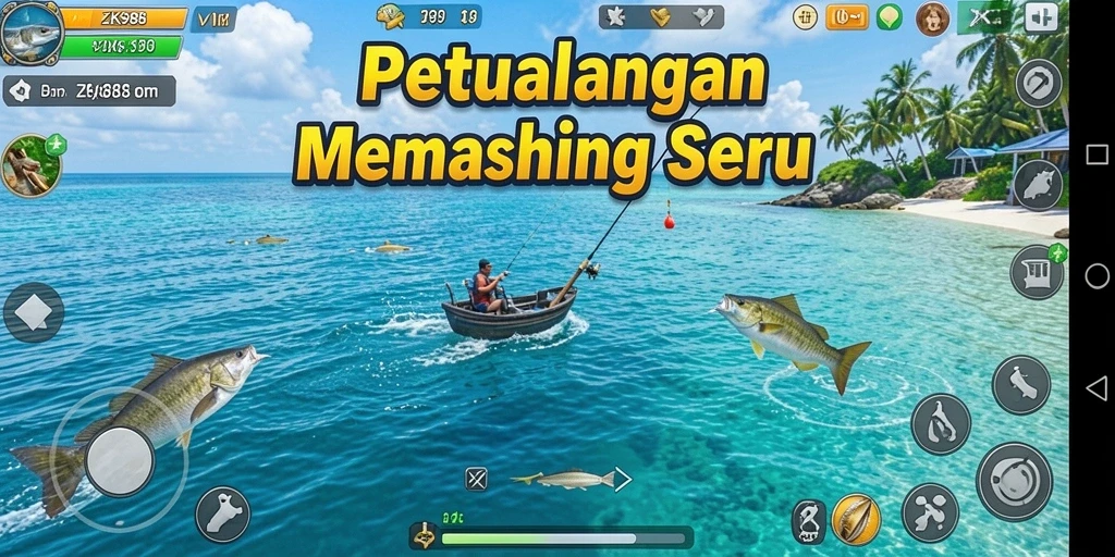 Tampilan gameplay ZK988 menampilkan aksi memancing yang seru dan grafis memukau.